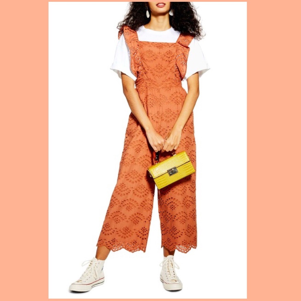 Topshop Embroidered Ruffle Jumpsuit